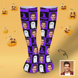 Custom Face Sublimated Crew Socks Yellow Socks Personalized Funny Photo Socks Gift for Halloween