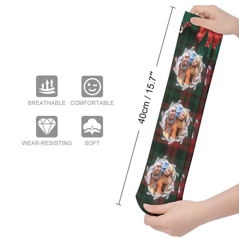 Custom Photo Bow Tie Sublimated Crew Socks Personalized Funny Photo Socks Gift for Christmas