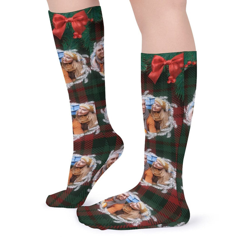 Custom Photo Bow Tie Sublimated Crew Socks Personalized Funny Photo Socks Gift for Christmas