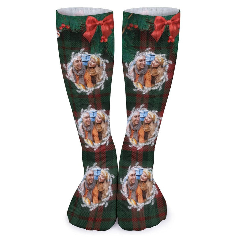 Custom Photo Bow Tie Sublimated Crew Socks Personalized Funny Photo Socks Gift for Christmas