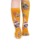 Custom Photo Line Yellow Sublimated Crew Socks Personalized Funny Photo Socks Gift for Christmas