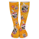 Custom Photo Line Yellow Sublimated Crew Socks Personalized Funny Photo Socks Gift for Christmas