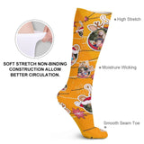 Custom Photo Line Yellow Sublimated Crew Socks Personalized Funny Photo Socks Gift for Christmas