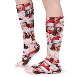 Custom Seamless Face Red Hat Sublimated Crew Socks Personalized Funny Photo Socks Gift for Christmas