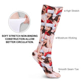 Custom Seamless Face Red Hat Sublimated Crew Socks Personalized Funny Photo Socks Gift for Christmas