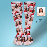 Custom Seamless Face Red Hat Sublimated Crew Socks Personalized Funny Photo Socks Gift for Christmas