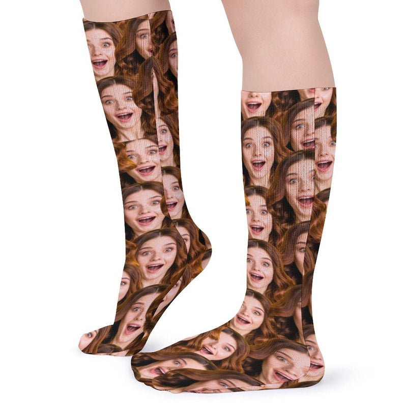 Custom Seamless Funny Face Sublimated Crew Socks Personalized Pohto Face on Socks All Over Print Gift Unisex