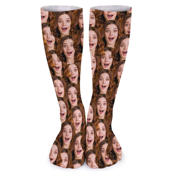 Custom Seamless Funny Face Sublimated Crew Socks Personalized Pohto Face on Socks All Over Print Gift Unisex