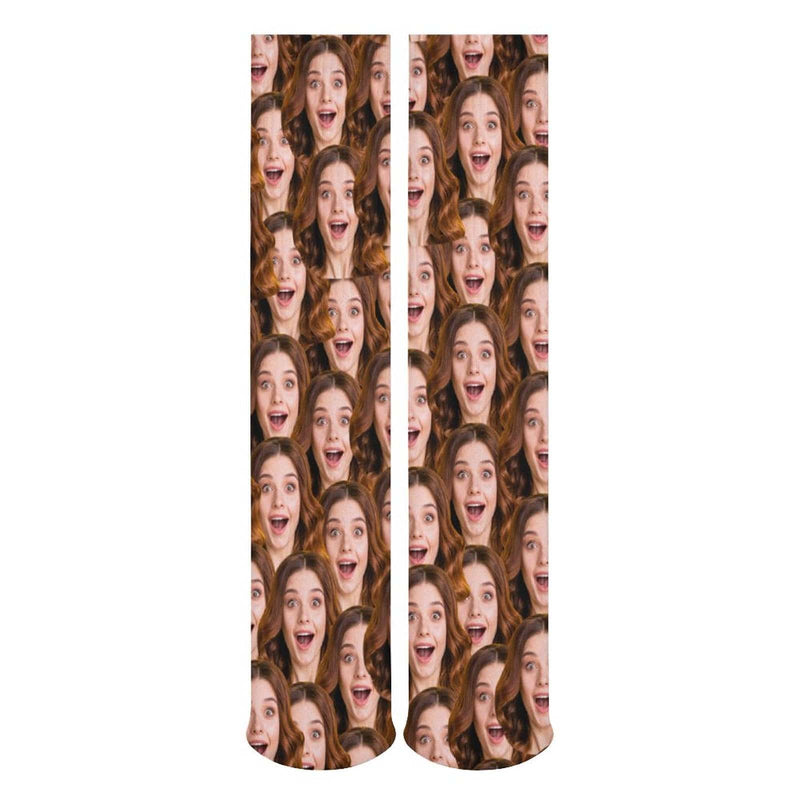 Custom Seamless Funny Face Sublimated Crew Socks Personalized Pohto Face on Socks All Over Print Gift Unisex