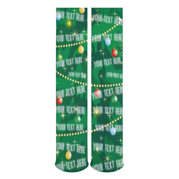 Custom Text Green Background Sublimated Crew Socks Personalized Socks Gift for Christmas