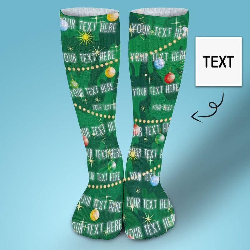 Custom Text Green Background Sublimated Crew Socks Personalized Socks Gift for Christmas