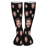 Face on Socks Custom Black Background Personalized Sublimated Crew Socks Gift Idea For Men Women