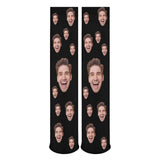 Face on Socks Custom Black Background Personalized Sublimated Crew Socks Gift Idea For Men Women