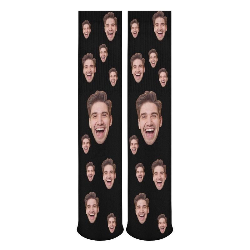 Face on Socks Custom Black Background Personalized Sublimated Crew Socks Gift Idea For Men Women