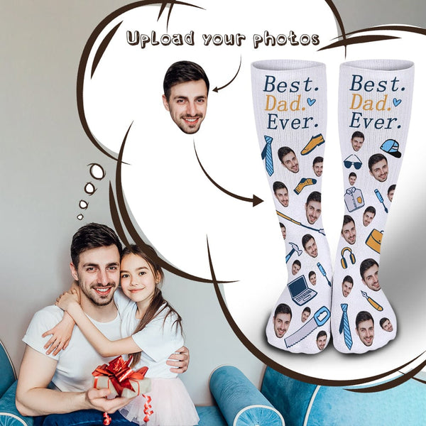 Father's Day-Custom Face Sublimated Crew Socks Best Dad Ever Personalized Pohto Face on Socks All Over Print Gift