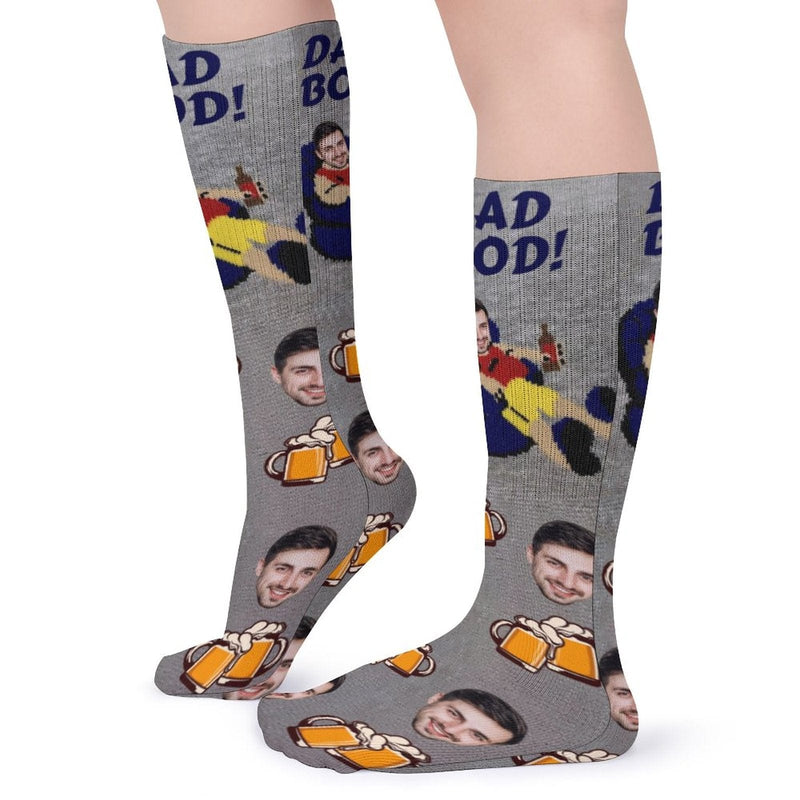 Father's Day-Custom Face Sublimated Crew Socks Dad Bod Personalized Pohto Face on Socks All Over Print Gift