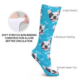 Personalised Pet Socks Dog Face Bone Blue Background Custom Sock with Dog Picture Sublimated Crew Socks