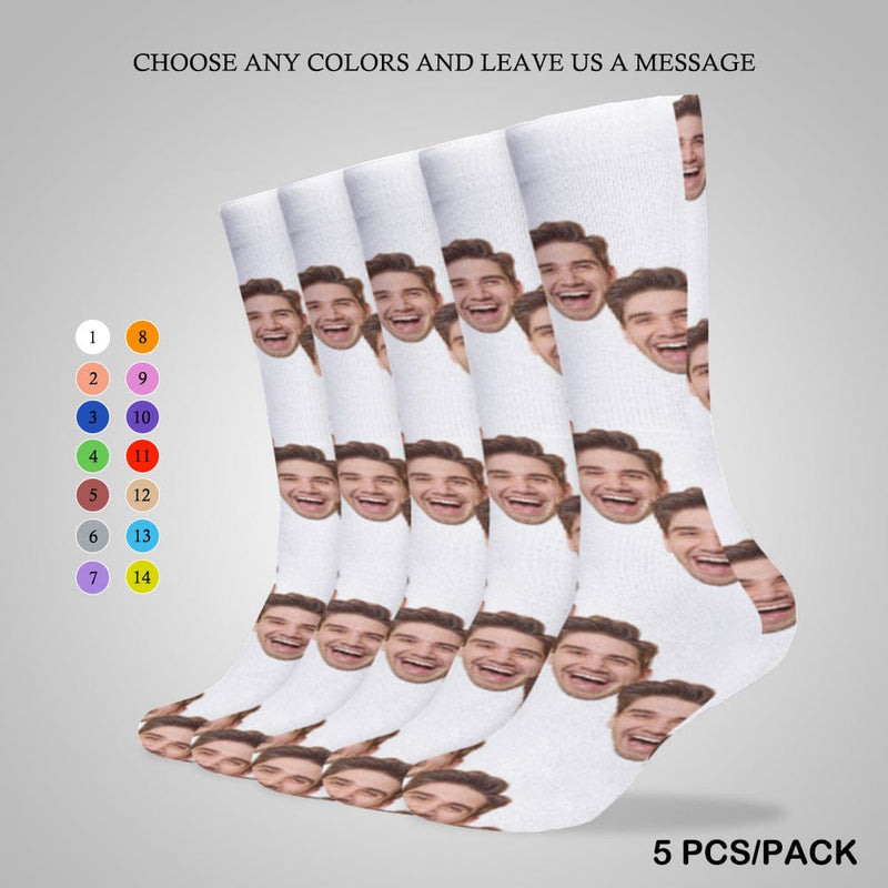 Socks with Custom Faces White Background Funny Personalized Sublimated Crew Socks Gift for Family Friends