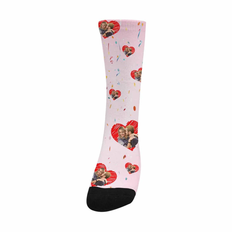 [Made In USA]Custom Couple Face Socks Personalized Love Heart Sublimated Crew Socks Unisex Gift for Men Women