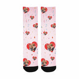 [Made In USA]Custom Couple Face Socks Personalized Love Heart Sublimated Crew Socks Unisex Gift for Men Women