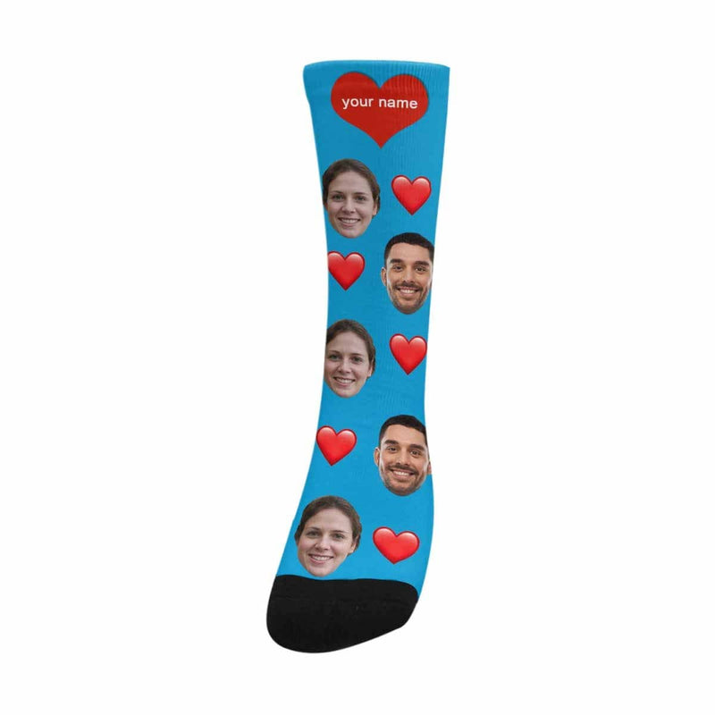 [Made In USA]Custom Couple Socks with Face&Name Personalized Photo Sublimated Crew Socks Unisex Gift for Men Women