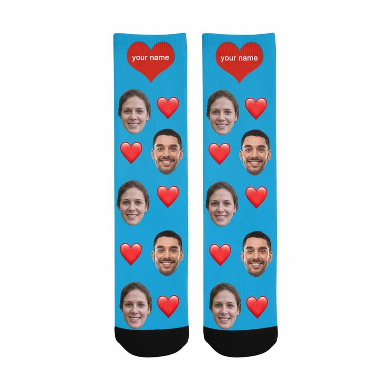 [Made In USA]Custom Couple Socks with Face&Name Personalized Photo Sublimated Crew Socks Unisex Gift for Men Women