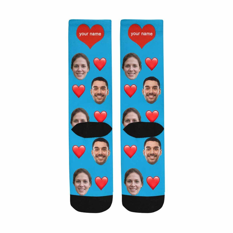 [Made In USA]Custom Couple Socks with Face&Name Personalized Photo Sublimated Crew Socks Unisex Gift for Men Women