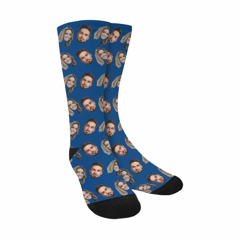 [Made In USA]Custom Face Blue Socks Personalized Photo Sublimated Crew Socks Unisex Gift for Men Women