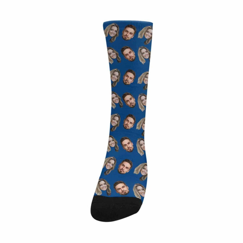 [Made In USA]Custom Face Blue Socks Personalized Photo Sublimated Crew Socks Unisex Gift for Men Women