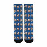 [Made In USA]Custom Face Blue Socks Personalized Photo Sublimated Crew Socks Unisex Gift for Men Women