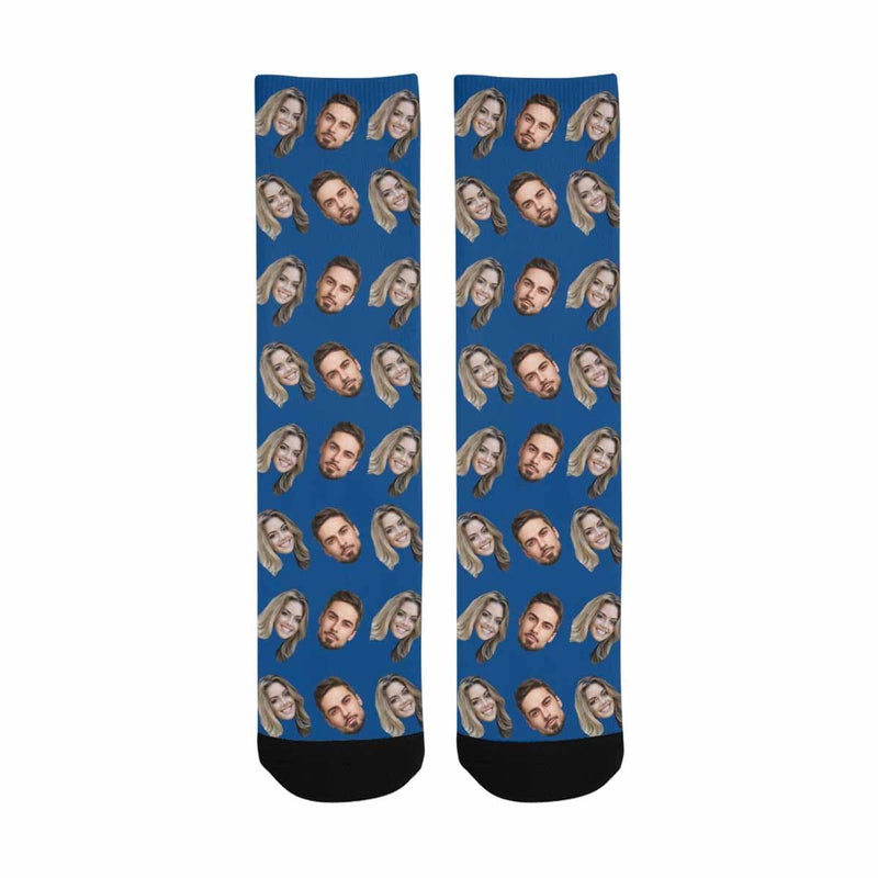 [Made In USA]Custom Face Blue Socks Personalized Photo Sublimated Crew Socks Unisex Gift for Men Women