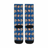 [Made In USA]Custom Face Blue Socks Personalized Photo Sublimated Crew Socks Unisex Gift for Men Women