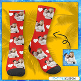 [Made In USA]Custom Face Couple Socks Love Heart Sublimated Crew Socks Personalized Picture Socks Unisex Gift for Men Women