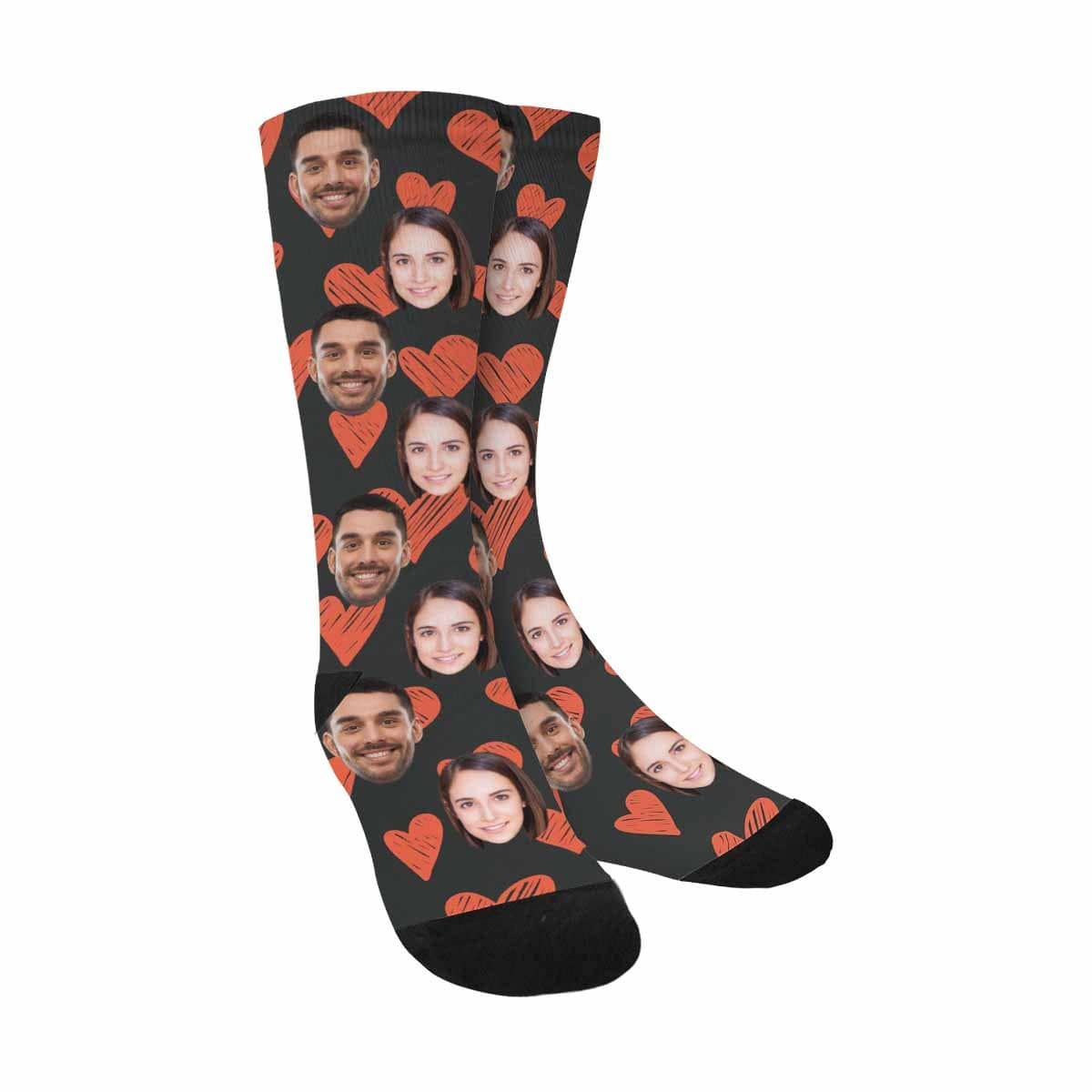 [Made In USA]Custom Face Couple Socks Personalized Photo Love Heart Sublimated Crew Socks