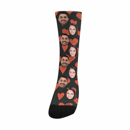 [Made In USA]Custom Face Couple Socks Personalized Photo Love Heart Sublimated Crew Socks