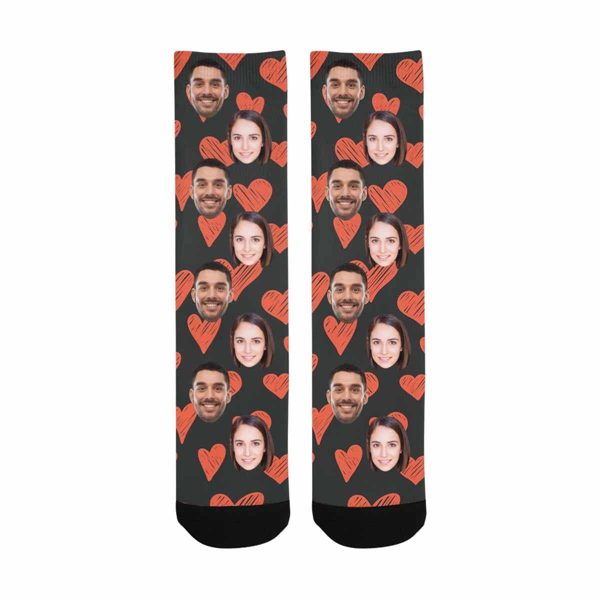 [Made In USA]Custom Face Couple Socks Personalized Photo Love Heart Sublimated Crew Socks