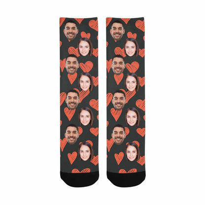 [Made In USA]Custom Face Couple Socks Personalized Photo Love Heart Sublimated Crew Socks