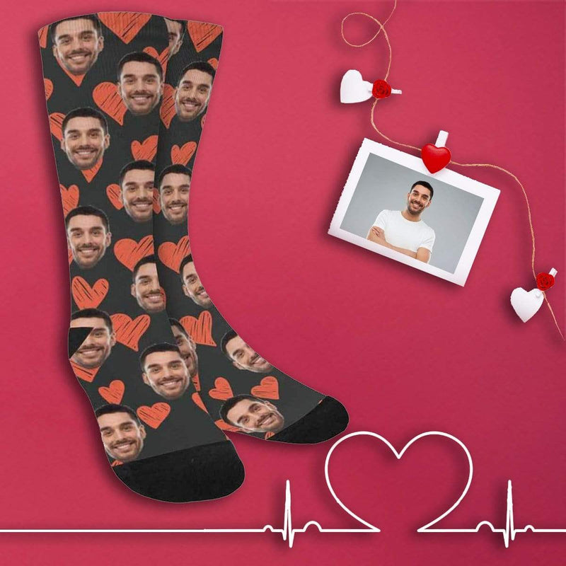 [Made In USA]Custom Face Heart Socks Personalized Picture Sublimated Crew Socks Unisex Gift for Men Women