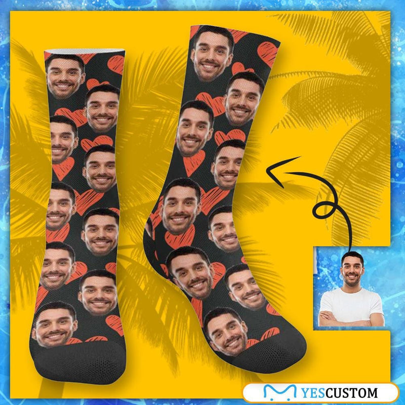 [Made In USA]Custom Face Heart Socks Personalized Picture Sublimated Crew Socks Unisex Gift for Men Women