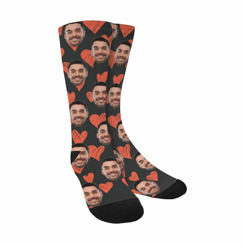 [Made In USA]Custom Face Heart Socks Personalized Picture Sublimated Crew Socks Unisex Gift for Men Women