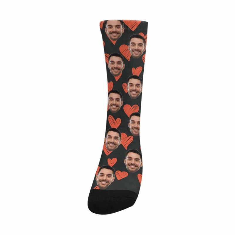 [Made In USA]Custom Face Heart Socks Personalized Picture Sublimated Crew Socks Unisex Gift for Men Women