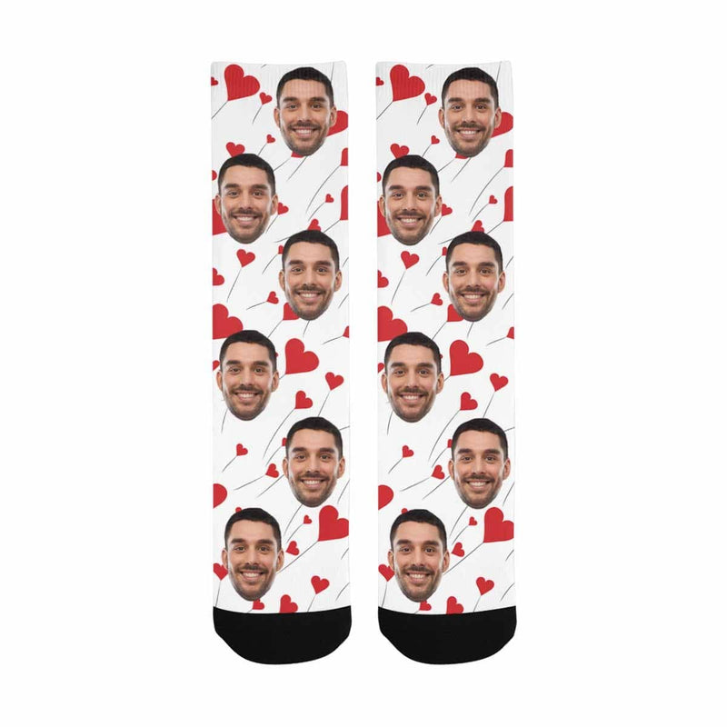 [Made In USA]Custom Face Love Balloons Socks Personalized Picture Sublimated Crew Socks Unisex Gift for Men Women