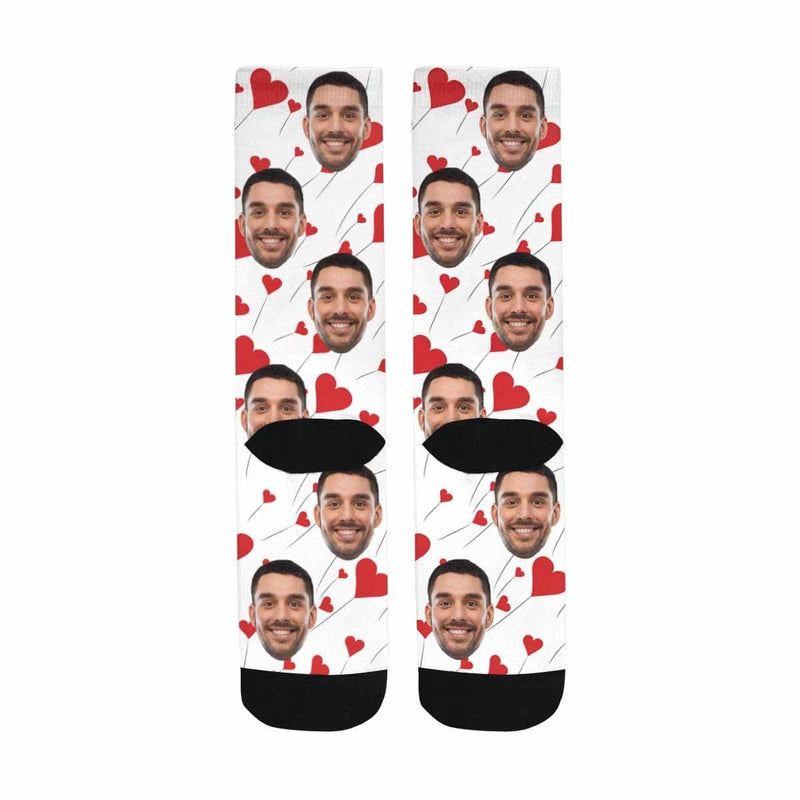 [Made In USA]Custom Face Love Balloons Socks Personalized Picture Sublimated Crew Socks Unisex Gift for Men Women