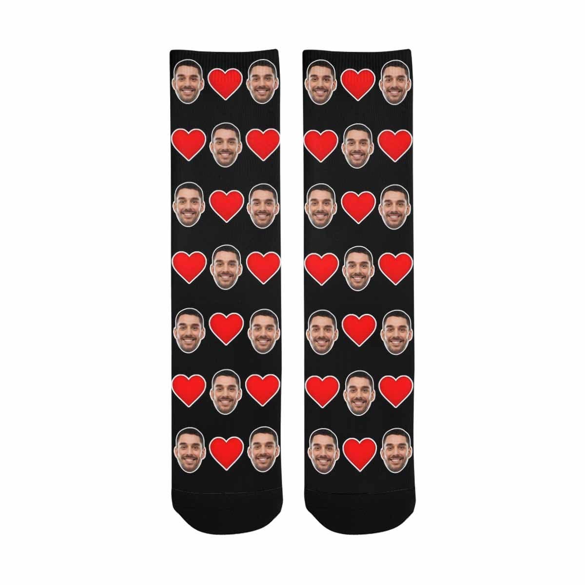 [Made In USA]Custom Face Love Heart Sublimated Crew Socks Personalized Photo Socks