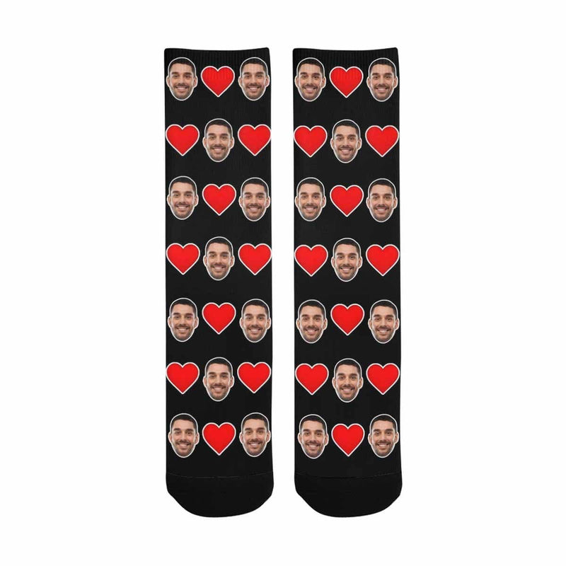 [Made In USA]Custom Face Love Heart Sublimated Crew Socks Personalized Photo Socks