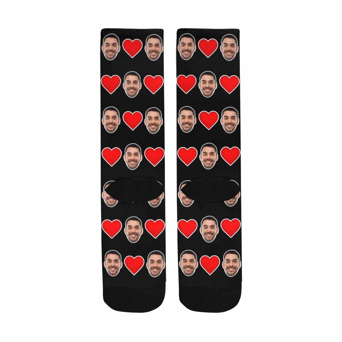 [Made In USA]Custom Face Love Heart Sublimated Crew Socks Personalized Photo Socks