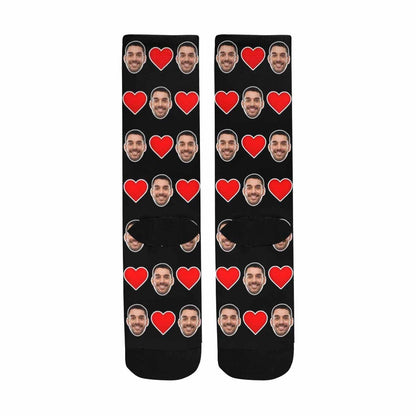 [Made In USA]Custom Face Love Heart Sublimated Crew Socks Personalized Photo Socks