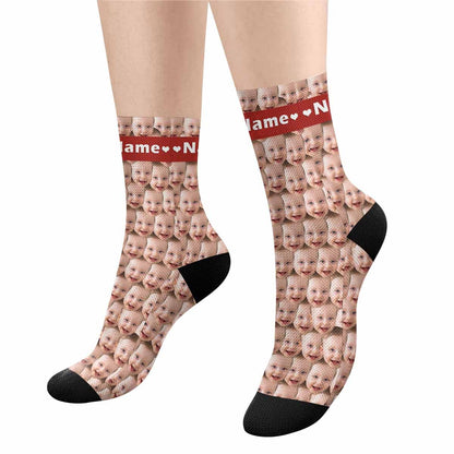 [Made In USA]Custom Face&amp;Name Socks Faces On Socks Personalized Photo Cute Baby Sublimated Crew Socks