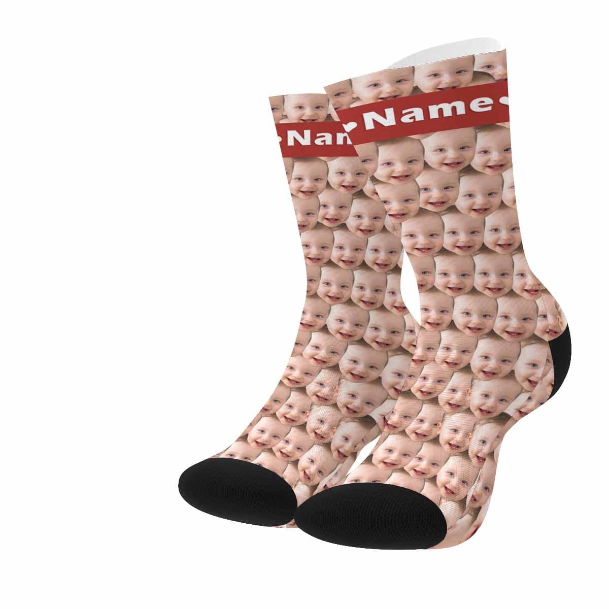 [Made In USA]Custom Face&amp;Name Socks Faces On Socks Personalized Photo Cute Baby Sublimated Crew Socks