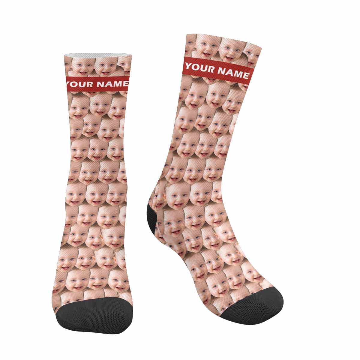 [Made In USA]Custom Face&amp;Name Socks Faces On Socks Personalized Photo Cute Baby Sublimated Crew Socks